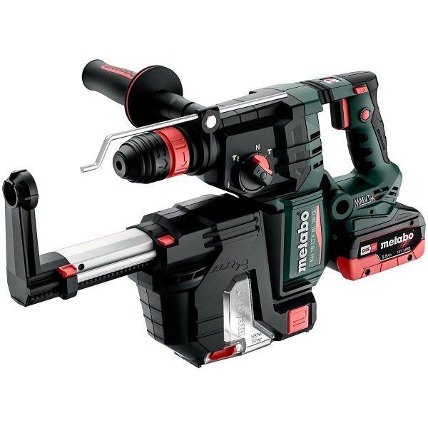 Metabo Akku-Kombihammer KH 18 LTX BL 28 Q Set ISA mit integrierter Staubabsaugung und Metabo-Quick-Wechselfutter - metaBOX 185 XL - 18V 2x5.5Ah LiHD + ASC 145