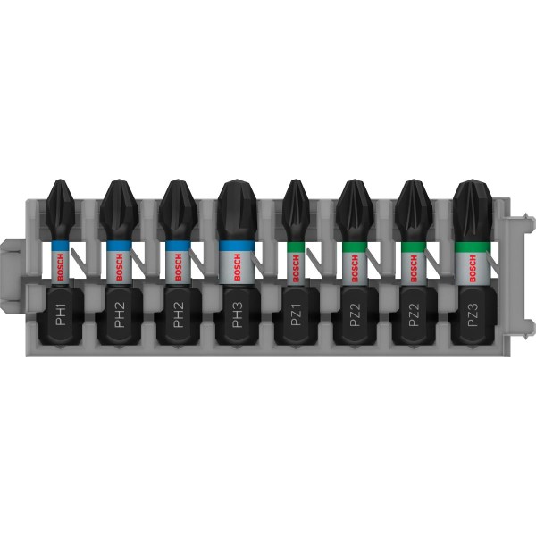 Bosch Schrauberbit-Set Impact Control, 8-teilig, PH1, 3x PH2, PH3, 2 x PZ2, PZ3, 25 mm