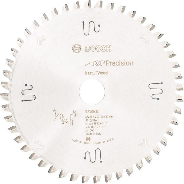 Bosch Kreissägeblatt Top Precision Best for Wood, Außendurchmesser (mm):216, Zähnezahl (Anzahl): 48