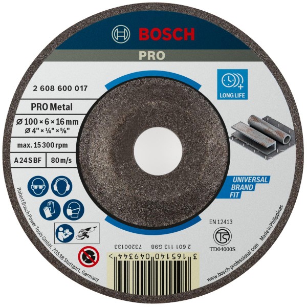 Bosch Schruppscheibe gekröpft Expert für Metall A 24 S BF, 100 mm, 16,00 mm, 6,0 mm