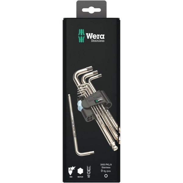 Wera 3950/9 Hex-Plus Stainless 1 SB Winkelschlüsselsatz, metrisch, Edelstahl, 9-teilig