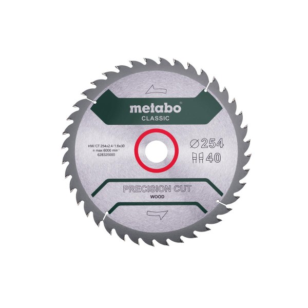 Metabo Sägeblatt precision cut wood - classic 254x2,4/1,6x30, Z40 WZ 20° / - Karton