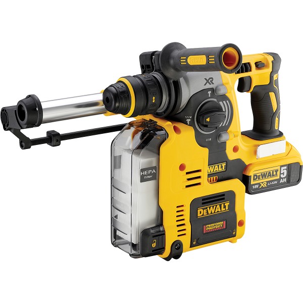 DEWALT Akku-Kombihammer 18V SDS-plus 24mm + 2 Akkus + Ladegerät + SSBF + Staubabsaugung