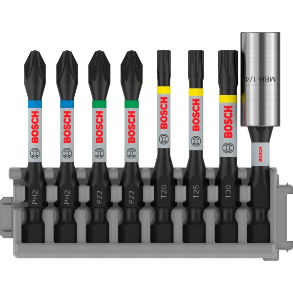 Bosch Schrauberbit-Set Impact Control, 8-teilig, 2 x PH2, 2x PZ2, T20, T25, T30, 50 mm