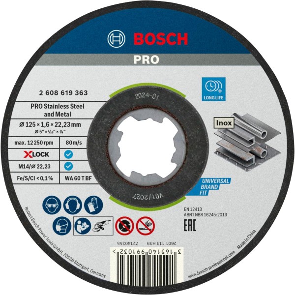 Bosch X-LOCK Standard for Inox-Set, T41, 10-teilig, 125 x 1,6 x 22,23 mm