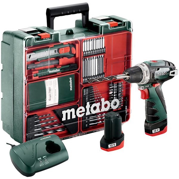 Metabo Akku-Bohrschrauber PowerMaxx BS Set Mobile Werkstatt - Kunststoffkoffer - 12V 2x2Ah Li-Power + LC 40