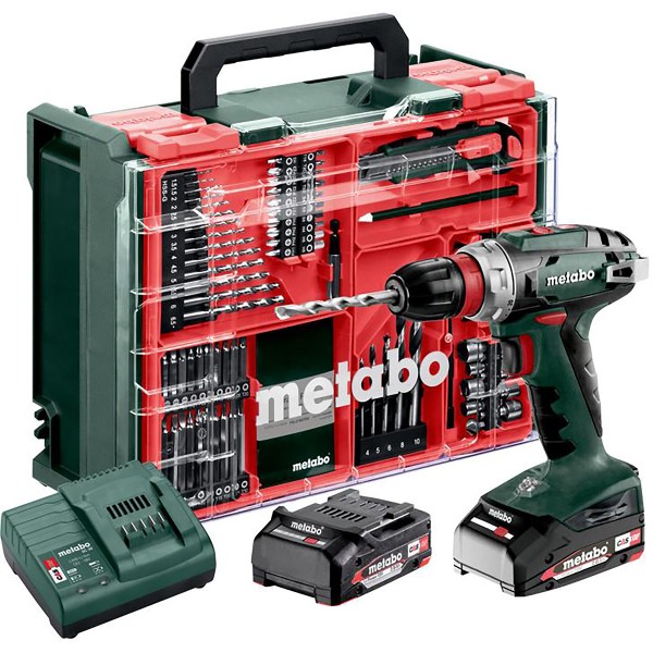 Metabo Akku-Bohrschrauber BS 18 Quick Set mit 74-teiliger Mobiler Werkstatt - Kunststoffkoffer - 18V 2x2Ah Li-Power + SC 30