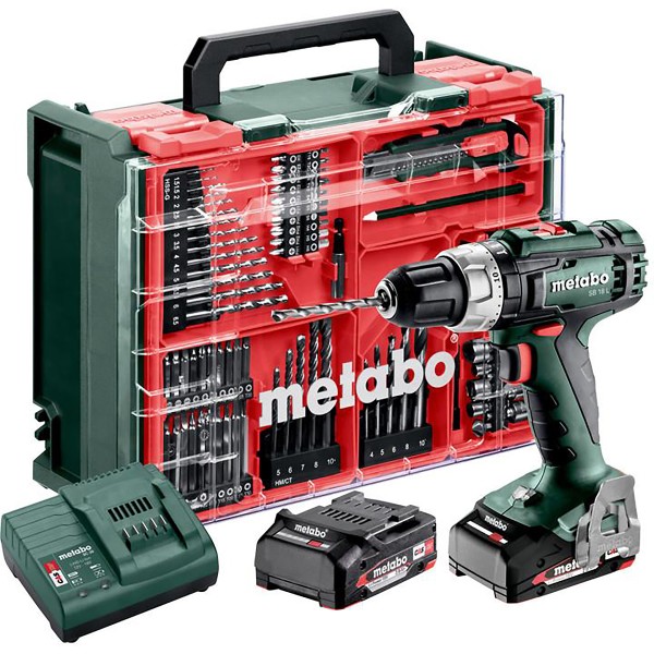 Metabo Akku-Schlagbohrschrauber SB 18 L Set mit 78-teiliger Mobiler Werkstatt - Kunststoffkoffer - 18V 2x2Ah Li-Power + SC 30