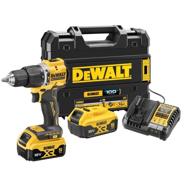 DEWALT Akku-Schlagbohrschrauber DCD100YP2T-QW 18V inkl 2 x 5 Ah Akkus, Ladegerät und T-STAK Box