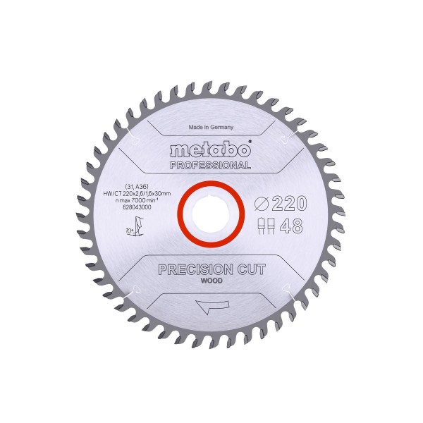 Metabo Sägeblatt "precision cut wood - professional 220x2,6 / 1,6x30, Z48 DZ / HZ 10°