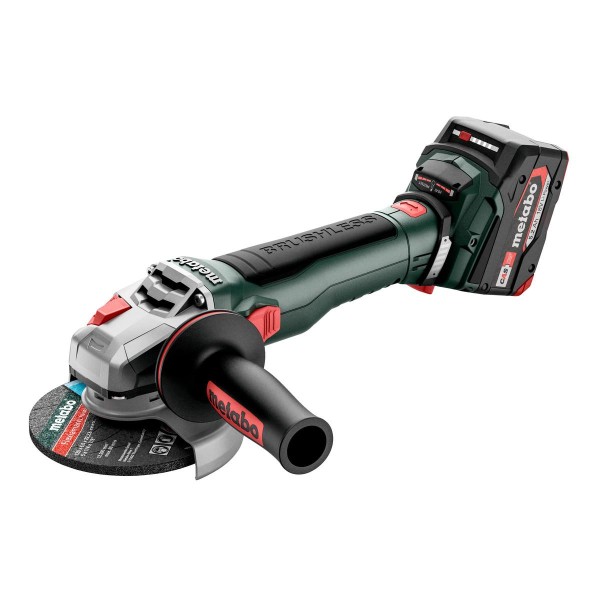 Metabo Akku-Winkelschleifer WB 18 LT BL 11-125 Quick mit Bremse, Schnellspannmutter - metaBOX 165 L - 18V 2x5.2Ah Li-Power + ASC 55