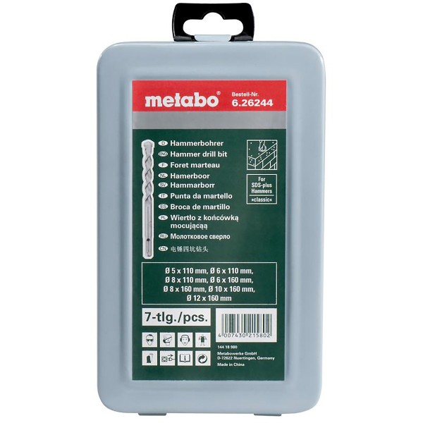 Metabo SDS-plus Classic-Bohrersatz ø 5, 6, 8 mm, L=110 mm / ø 6, 8, 10, 12 mm L=160 - 7 teiliges Set