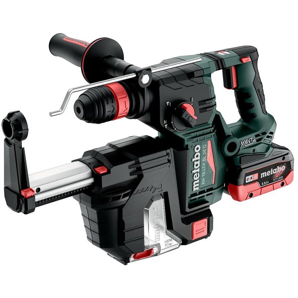 Metabo Akku-Kombihammer KH 18 LTX BL 24 Q Set ISA mit integrierter Staubabsaugung und Metabo-Quick-Wechselfutter - metaBOX 185 XL - 18V 2x5.5Ah LiHD + ASC 145