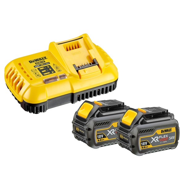 DEWALT XR FLEXVOLT Akku-Starter-Set 54V / 108Wh + 2 Akku + 1 Doppelladegerät DCB118-QW