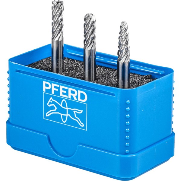 PFERD Hartmetall Hochleistungsfrässtift Set 1406 ALLROUND 3-tlg. 6mm Schaft 6mm universal grob