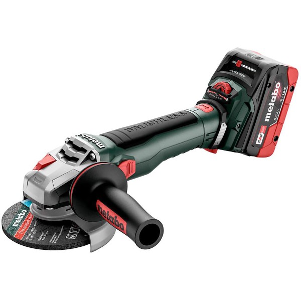 Metabo Akku-Winkelschleifer WVB 18 LT BL 11-125 Quick mit Bremse, Drehzahlregelung, Schnellspannmutter - metaBOX 165 L - 18V 2x5.5Ah LiHD + ASC 145