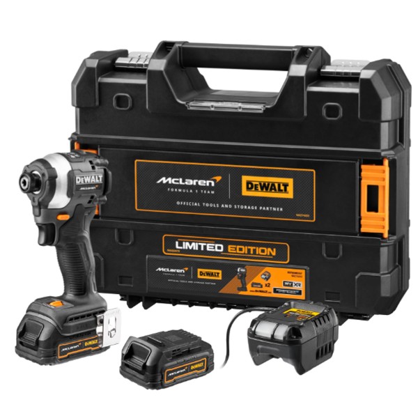 DEWALT 18V XR Akku-Schlagschrauber 1/4 Zoll inkl. 2x 1.7ah Powerstack Akku im McLaren Design