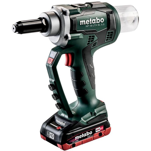 Metabo Akku-Blindnietpistole NP 18 LTX BL 5.0 metaBOX 145 L - 18V 2x4Ah LiHD + ASC 55