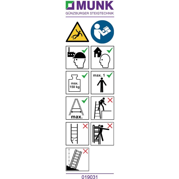 Hinweis-Aufkleber für ML-Stehleitern einseitig begehbar