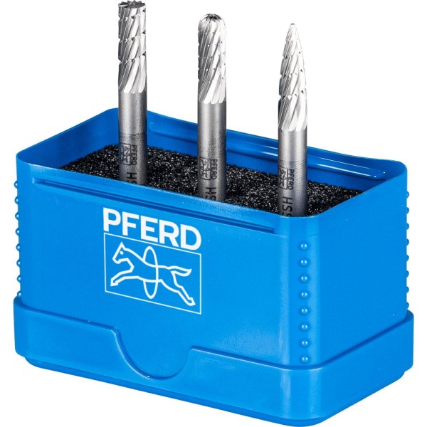 PFERD HSS Frässtift Set 85 3-tlg. Zahnung 3 6mm Schaft 6mm universal mittel fein