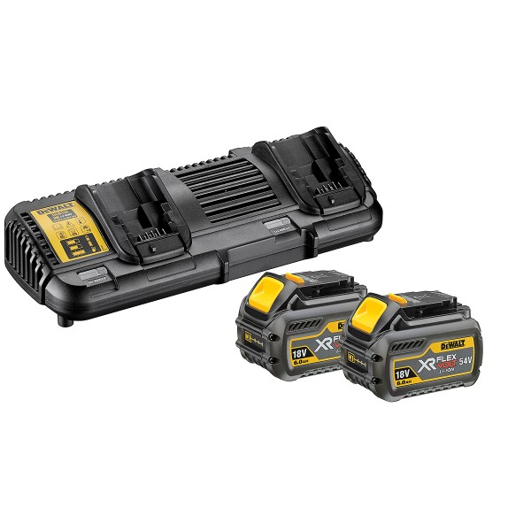 DEWALT XR FLEXVOLT Akku-Starter-Set 54V / 108Wh + 2 Akku + 1 Doppelladegerät DCB132-QW