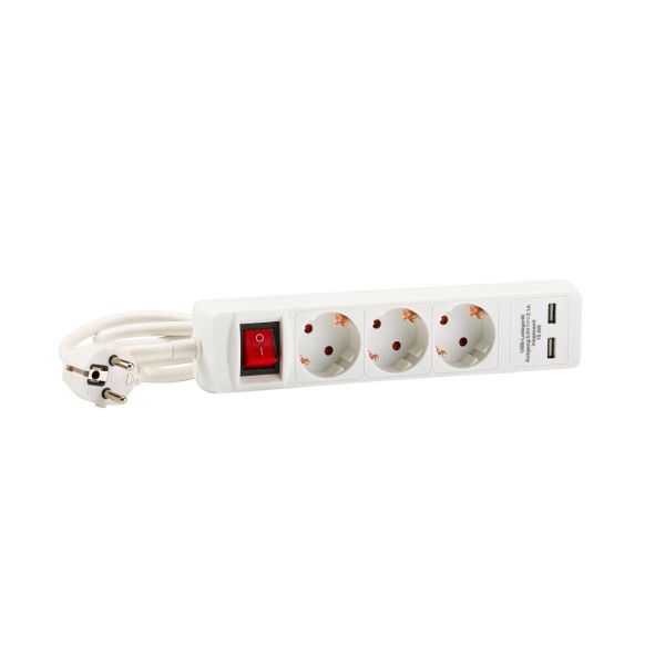 HEDI 3-fach Steckdosenleiste in weiß mit 2 x USB