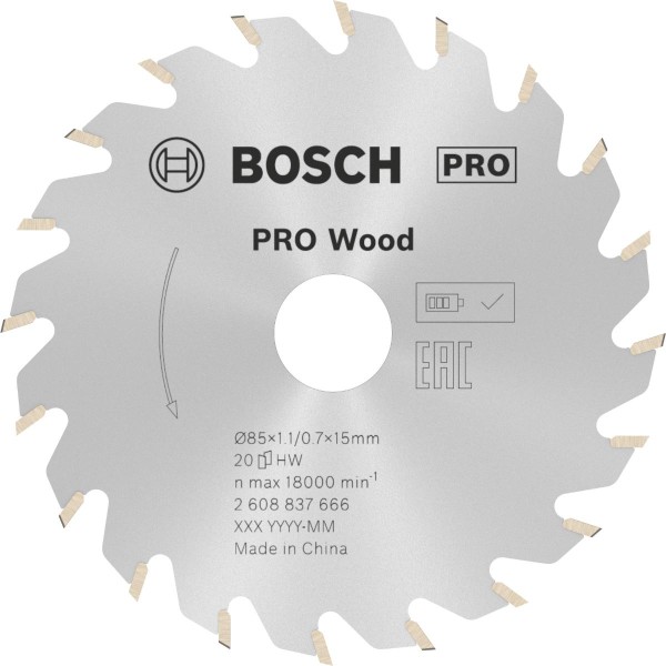 Bosch Akku-Kreissägeblatt Standard for Wood H 160x20 T12, ø außen: 85 mm