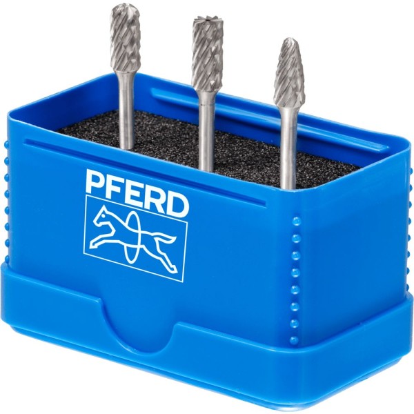 PFERD Hartmetall Hochleistungsfrässtift Set 1404 ALLROUND 3-tlg. 6mm Schaft 3mm universal grob