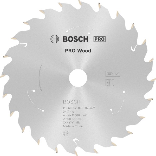 Bosch Akku-Kreissägeblatt Standard for Wood H 160x20 T12, ø außen: 136 mm