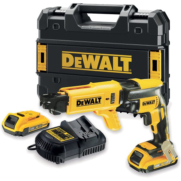 DEWALT Akku-Magazin-Trockenbauschrauber 18V + 2 Akku 2Ah + Schnellladegerät