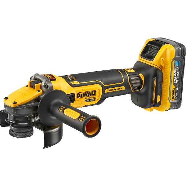 DEWALT Akku-Winkelschleifer 18V 125mm + 2 Powerstack Akku 5,0 Ah + Schnellladegerät