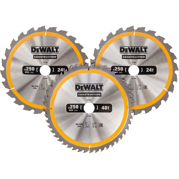 DEWALT CONSTRUCTION Kreissägeblatt-Set stationär ø 250mm 3-tlg.