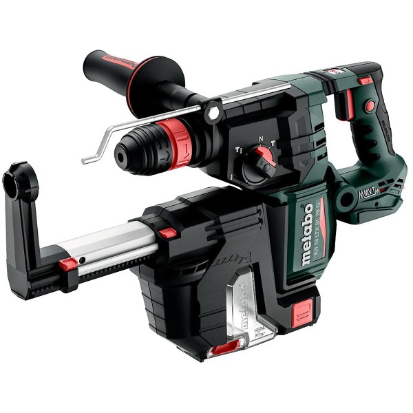 Metabo Akku-Kombihammer KH 18 LTX 28 BL Q Set ISA mit integrierter Staubabsaugung und Metabo-Quick-Wechselfutter - metaBOX 185 XL