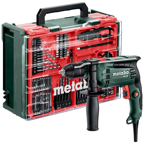 Metabo Schlagbohrmaschine SBE 650 Set mit 78-teiliger Mobiler Werkstatt - Kunststoffkoffer