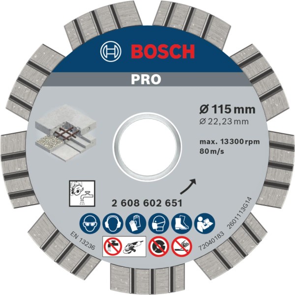 Bosch Diamanttrennscheibe Best for Concrete, Bohrungsdurchmesser (mm):22.23, Segmenthöhe (mm):12, Sc