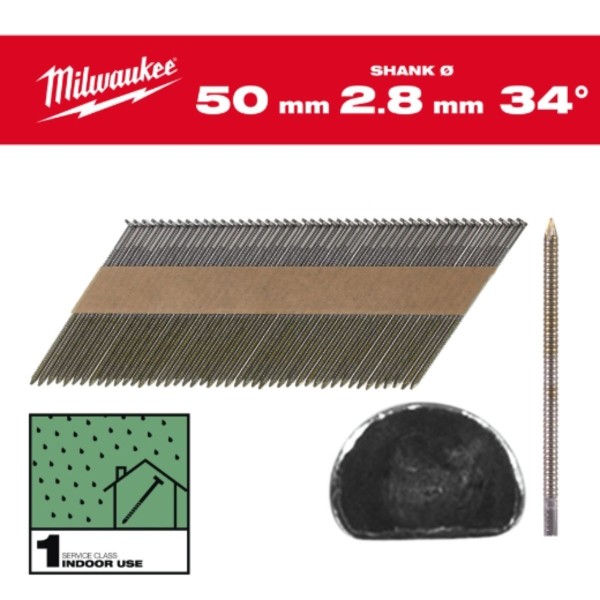 Milwaukee D-Kopf-Nägel 34° Ringschaft SC1 2.200 Stück, blank