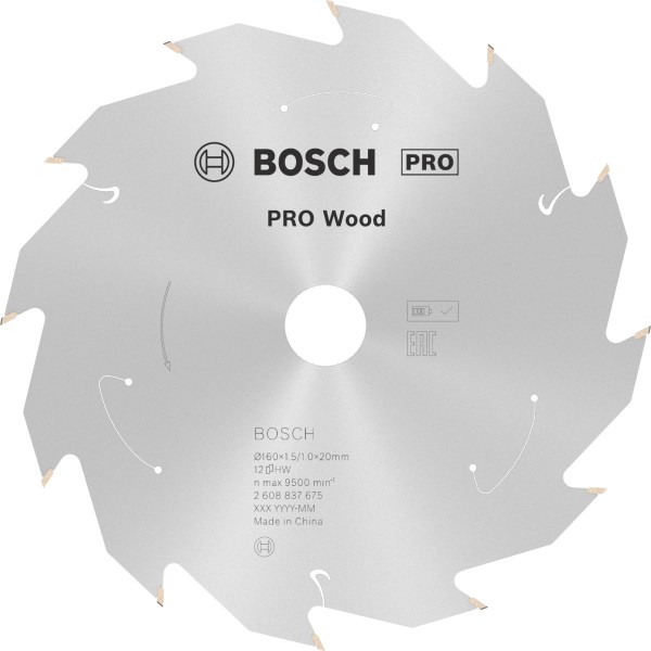 Bosch Akku-Kreissägeblatt Standard for Wood H 160x20 T12, ø außen: 160 mm