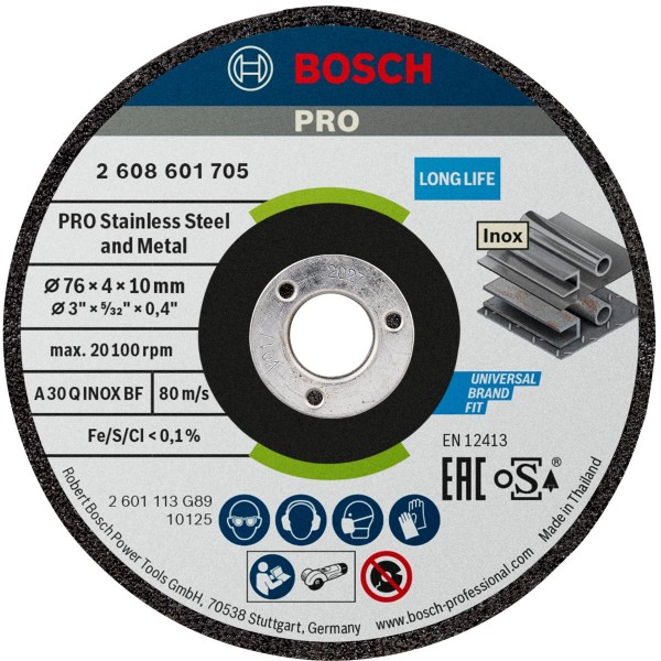 Bosch Schruppscheibe Expert for Inox A 30 Q INOX BF, 76 x 4 x 10 mm, 2 Stck