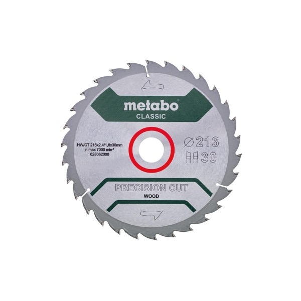 Metabo Sägeblatt precision cut wood - classic 216x2,4/1,6x30, Z30 WZ 22° / - Karton