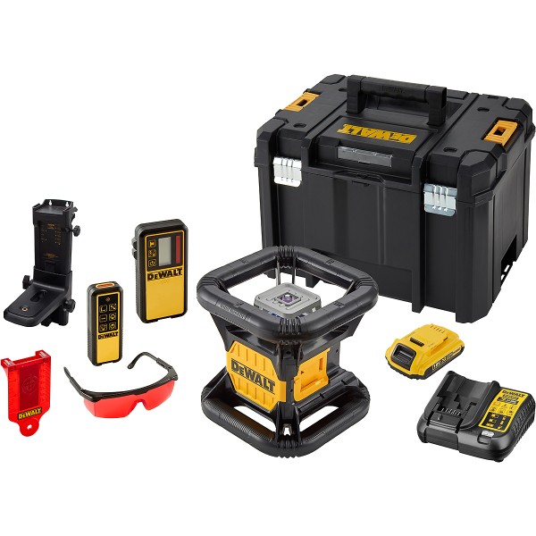 DEWALT Akku 2-Punkt-Rotationslaser 18V Vertikal-Lot doppelt grün + Akku + Schnellladegerät