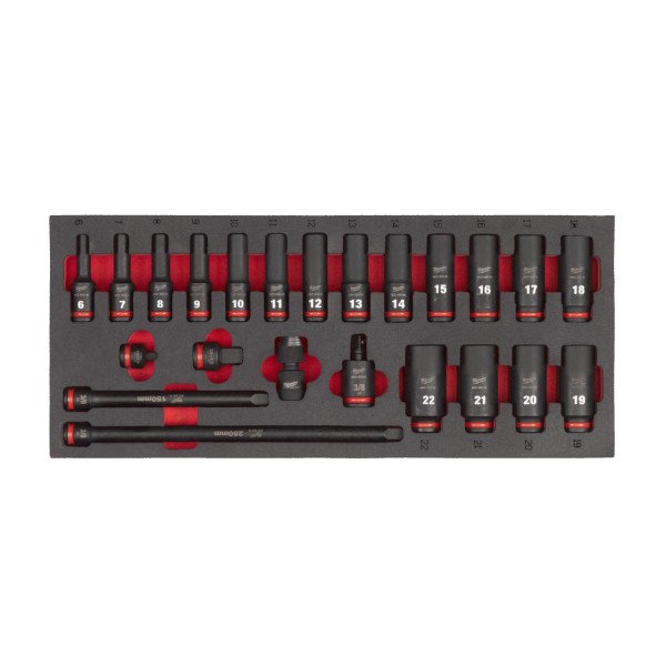 Milwaukee 3/8" SHOCKWAVE Schlagnüsse lang Einlage für Werkstattwagen 78 cm, 23-teiliges Set