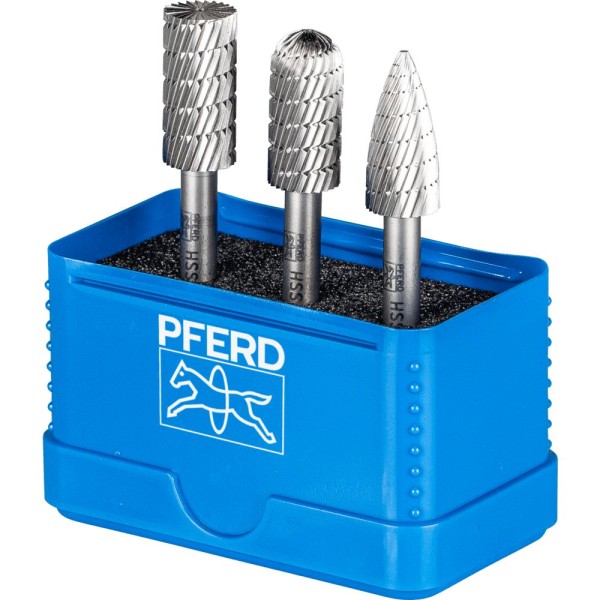 PFERD HSS Frässtift Set 86 3-tlg. Zahnung 3 12mm Schaft 6mm universal mittel fein