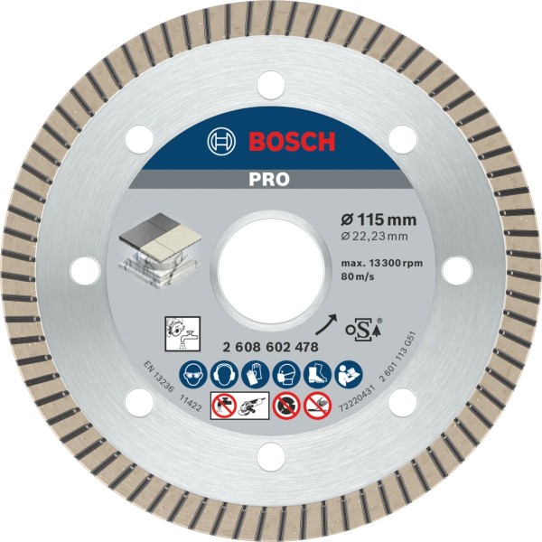 Bosch Diamanttrennscheibe Best for Ceramic Extra-Clean Turbo, Bohrungsdurchmesser (mm):22.23, Segmen