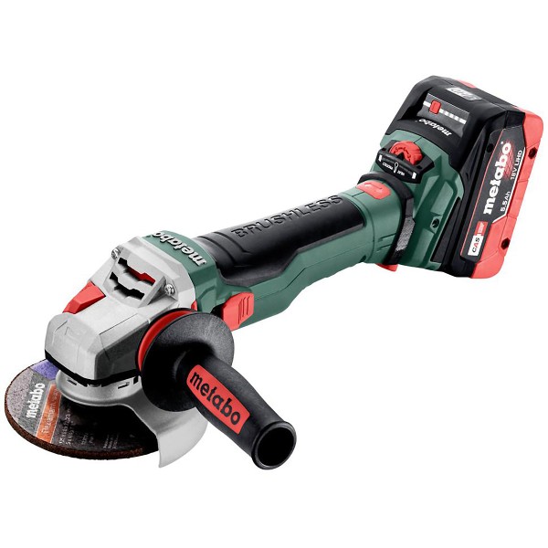 Metabo Akku-Winkelschleifer WVB 18 LTX BL 15-125 Quick mit Bremse, Drehzahlregelung, Schnellspannmutter - metaBOX 165 L - 18V 2x5.5Ah LiHD + ASC 145