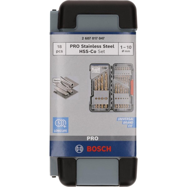 Bosch 18-tlg. Toughbox-Metallbohrer-Set, HSS-Co, DIN 338, 135°, 1–10 mm