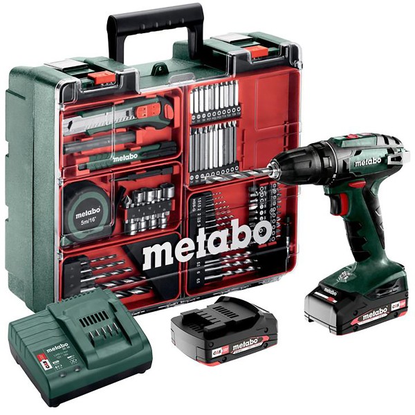 Metabo Akku-Bohrschrauber BS 18 Set Mobile Werkstatt - Kunststoffkoffer - 18V 2x2Ah Li-Power + SC 30