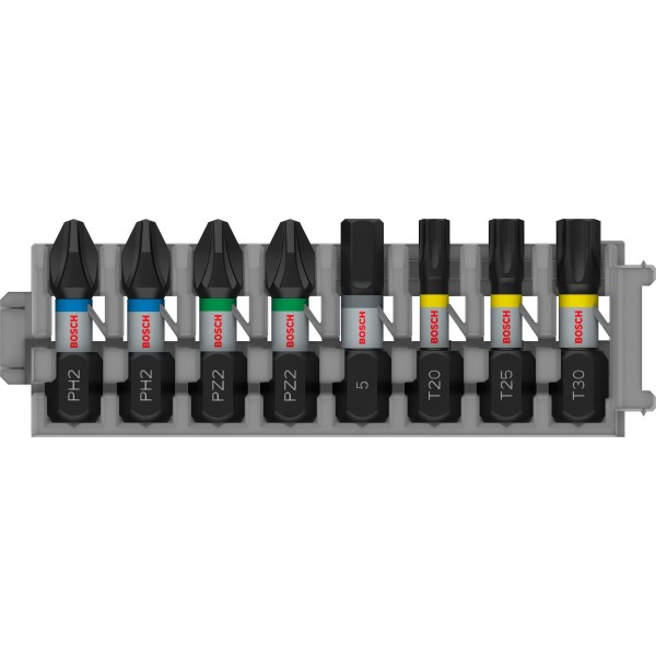 Bosch PRO Impact Mixed Pack,PH2(x2); PZ2(x2); H5; T20; T25; T30,25 mm, 8-teiliges Set