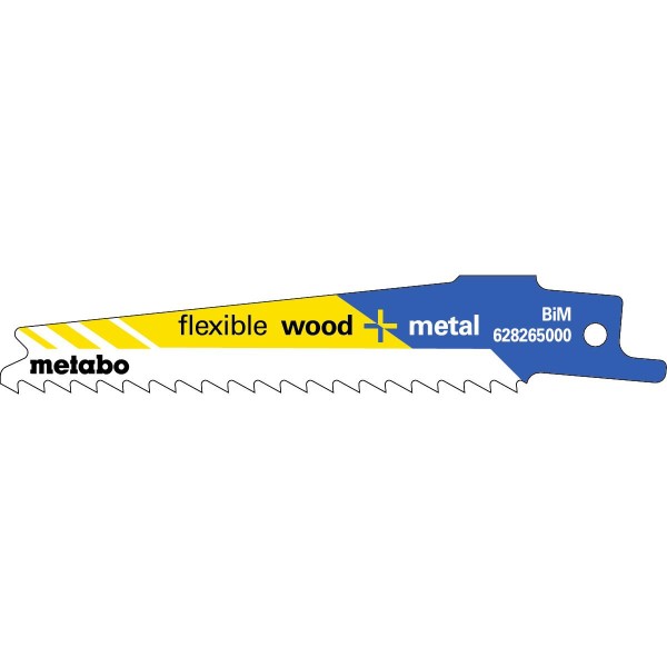 Metabo Säbelsägeblätter flexible wood + metal 100 x 0,9 mm, BiM, 4 mm / 6 TPI - 5 Stück