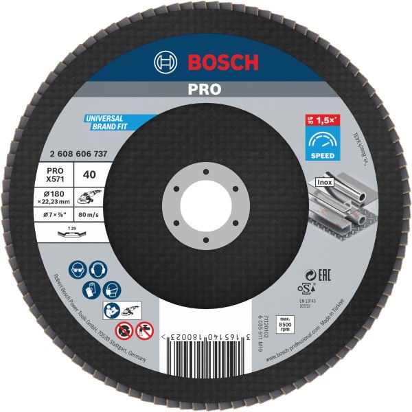 Bosch Fächerschleifscheibe X571 Best for Metal, gewinkelt, Glasgewebe