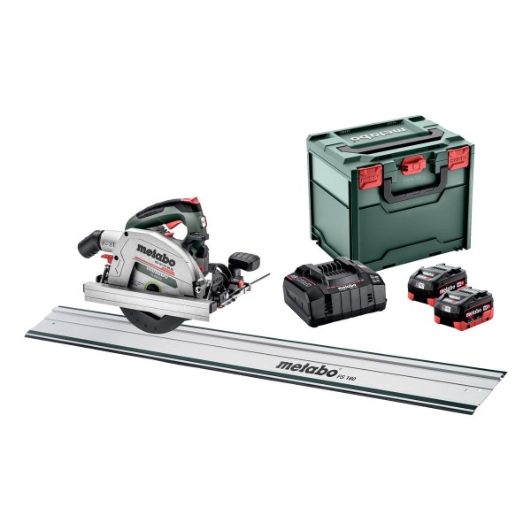 Metabo Akku-Handkreissäge KS 18 LTX 66 BL Set mit Führungsschiene FS 160 - metaBOX 340 - 18V 2x8Ah LiHD + ASC 145